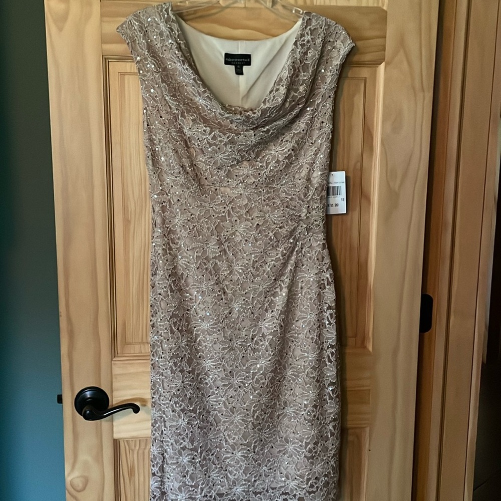 Beige cocktail dress with sequence